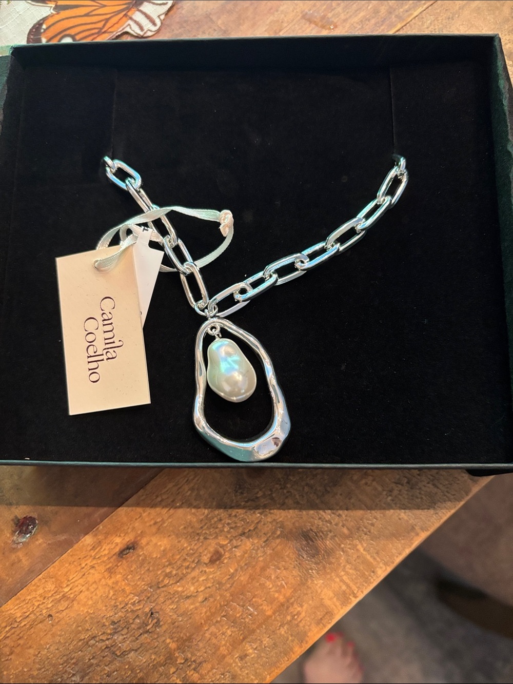 Camila Coelho Silver Chain Necklace with Iridescent Pearl Pendant